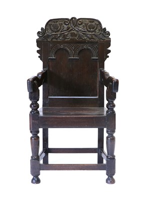 Lot 219 - A Victorian Carved Oak Wainscot-Type Armchair,...