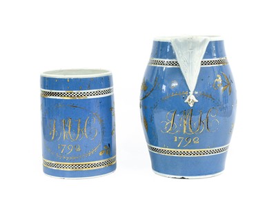 Lot 219 - A Pearlware Blue Ground Jug and Matching Mug,...