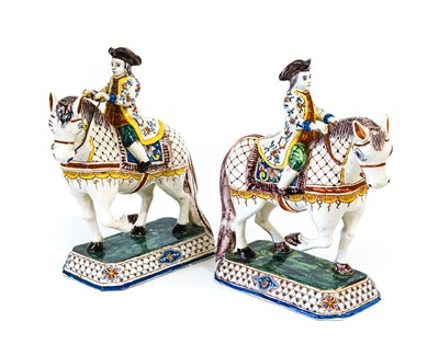 Lot 140 - A Pair of Dutch Delft Equestrian Figures, late...