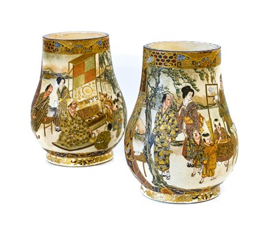 Lot 217 - A Pair of Japenese Satsuma Earthenware Vases,...