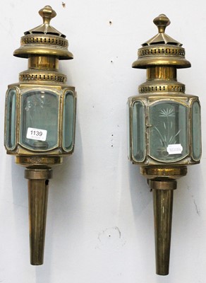 Lot 1139 - A Pair of Brass Carriage Lamps, by the Lime...