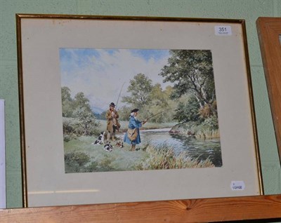 Lot 351 - Robert Forrester, The Anglers, signed, watercolour, together with the exhibition information