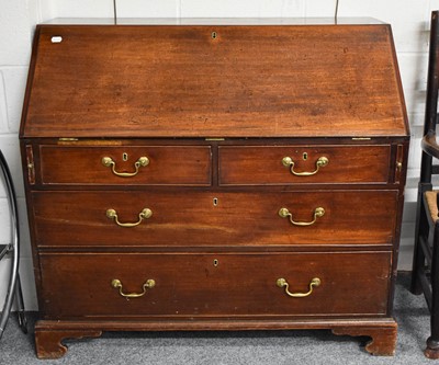 Lot 1280 - A George III Mahogany Bureau, fitted and with...