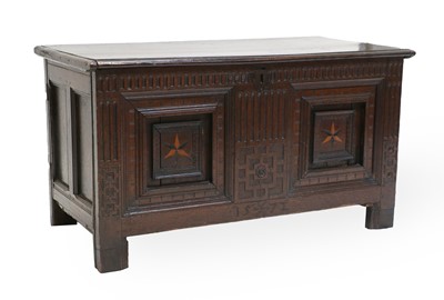 Lot 232 - A 17th Century Joined Oak Chest, the hinged...