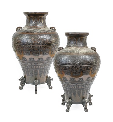 Lot 62 - A Pair of Japanese Bronze Vases, in Chinese...