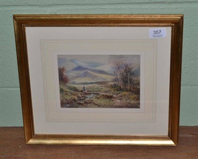 Lot 357 - William Manners (c.1865-1940), Figures by a stream, 'Kentmere', watercolour