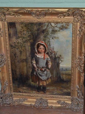 Lot 359 - A 19th century oil on canvas, young girl with flowers, in a gilt frame