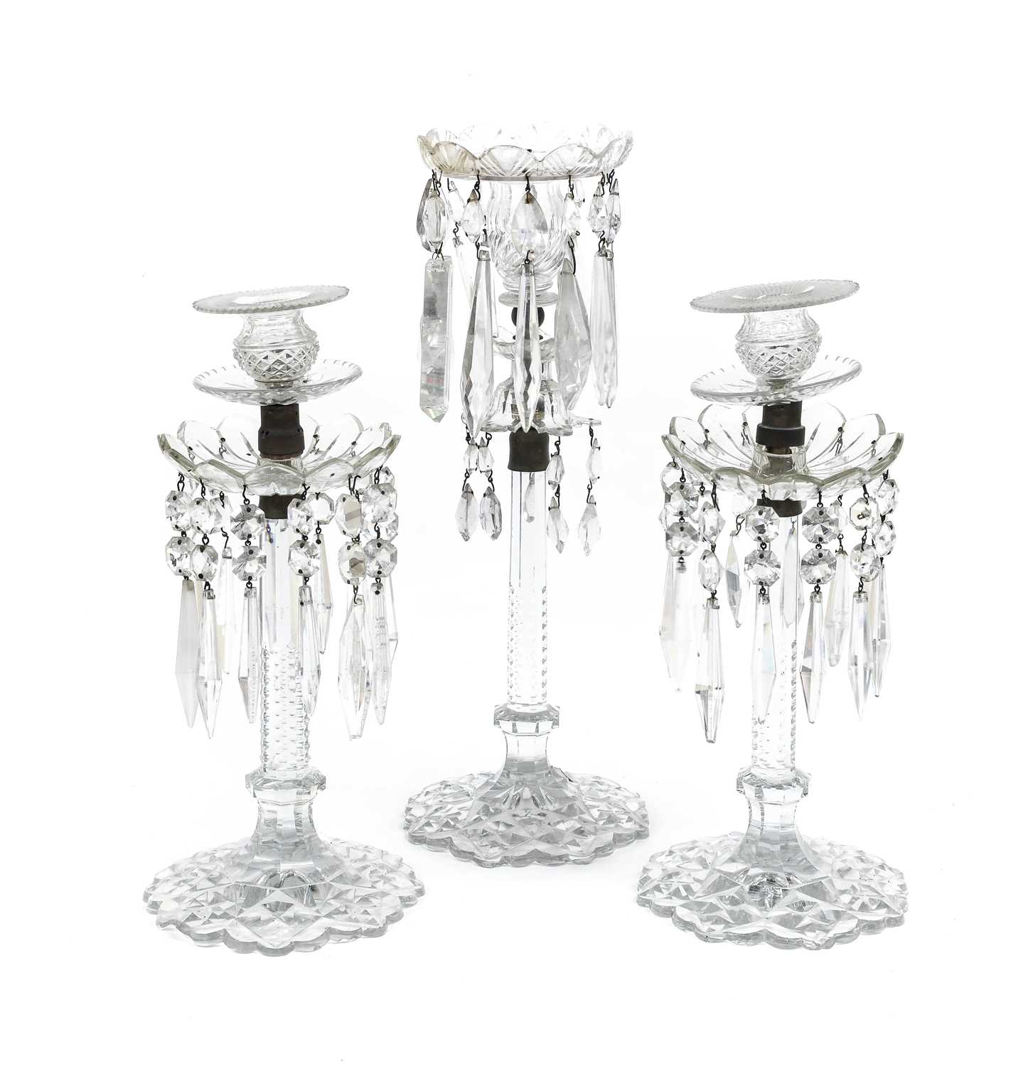 Lot 17 - A Pair of Cut Glass Table Lustres, in Regency...