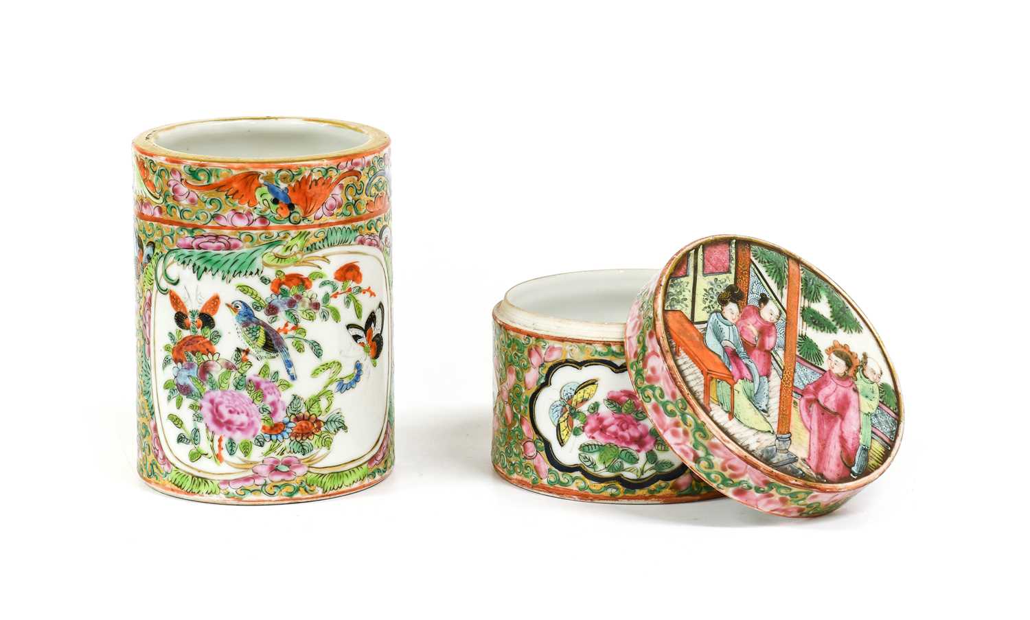 Lot 171 - A Cantonese Porcelain Circular Box and Cover,...