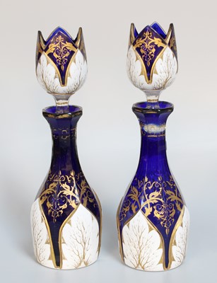 Lot 348 - A Pair of Bohemian White Overlay Blue Glass...