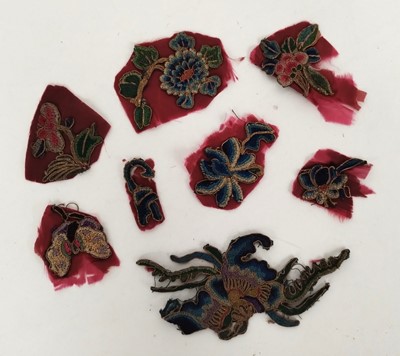 Lot 2066 - Three Silk Woven Floral Appliqués with gilt...