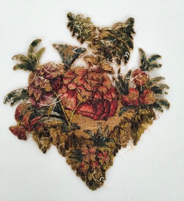 Lot 2066 - Three Silk Woven Floral Appliqués with gilt...