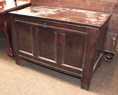 Lot 1378 - An 18th Century Oak Chest, with hinged top and...