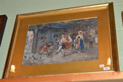 Lot 369 - Ettore Ascenzi (19th-20th century), interior scene with on old gentleman, children and...