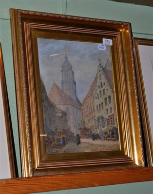 Lot 373 - Circle of Pieter Cornelis Dommersen (1834 - 1908) Continental town with figures, signed and...