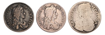 Lot 27 - 3x Charles II Coins, to include: Shilling 1663,...