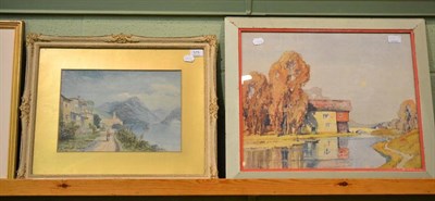 Lot 375 - C. E Taylor, a Continental mountain scene, signed watercolour, together with a print depicting...