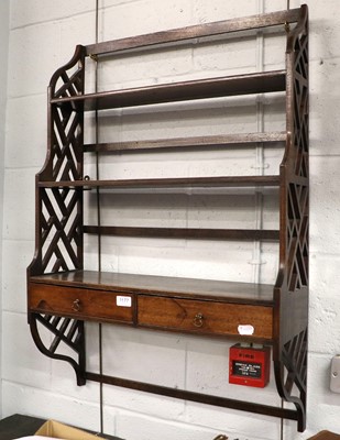 Lot 1177 - Mahogany Hanging Shelves, with two drawers,...