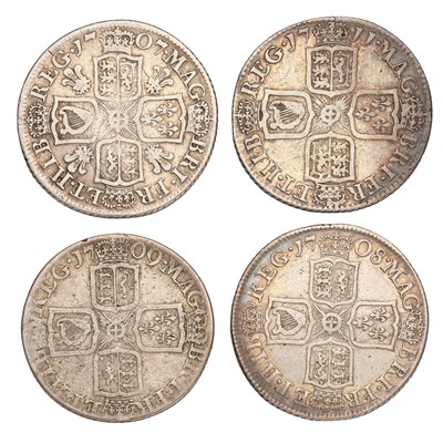 Lot 38 - 4x Queen Anne, Shillings: all post union with...