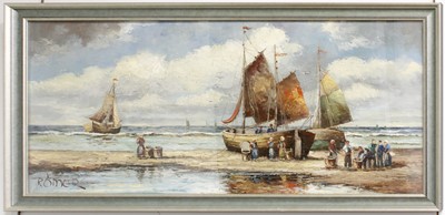 Lot 1333 - *Romer Extensive beach scene with fisherfolk...