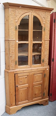 Lot 1074 - A Pine Glazed Floor-Standing Corner Cupboard,...