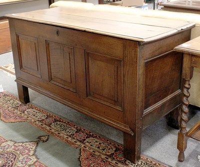 Lot 1047 - An 18th Century Three Panel Oak Coffer, 137cm...