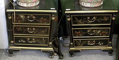 Lot 1261 - A Pair Chinoiserie Black and Gilt Three Drawer...