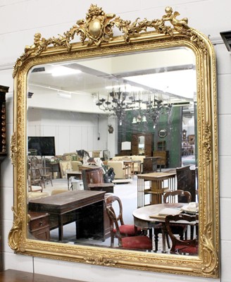 Lot 1100 - A Large Gilt Framed Overmantel Mirror, the...