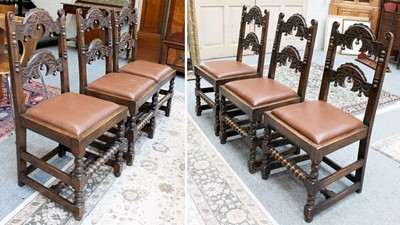 Lot 1068 - A Set of Six Carved Oak Dining Chairs, with...