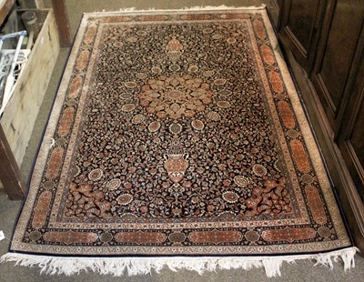 Lot 1170 - Kashmir Silk Rug, the deep indigo field of...