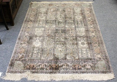 Lot 1144 - Kashmir Silk Rug, the compartmentalised field...