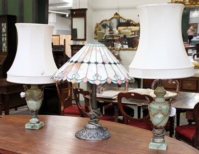 Lot 202 - A Tiffany Style Table Lamp, together with a...