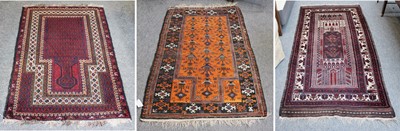 Lot 206 - Baluch Prayer Rug, the indigo field of...