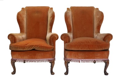 Lot 1184 - A Pair of George III-Style Wing-Back Armchairs,...