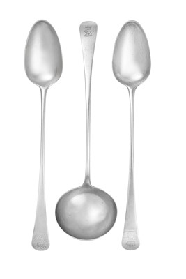 Lot 2044 - A Pair of George III Silver Basting-Spoons and a George III Silver Soup-Ladle