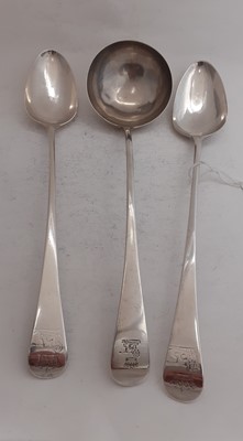 Lot 2044 - A Pair of George III Silver Basting-Spoons and a George III Silver Soup-Ladle