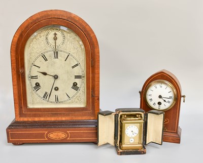 Lot 159 - A German Mahogany Inlaid Chiming Table Clock,...