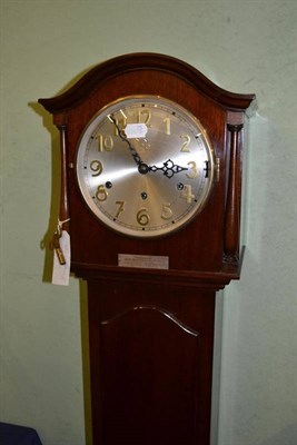 Lot 417 - A mahogany framed grandmother clock with presentation plaque dated 1927