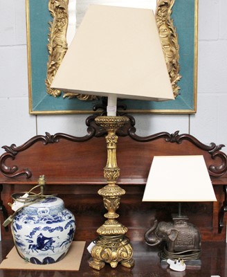 Lot 289 - A Chinese Blue and White Porcelain Lamp Base;...