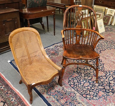 Lot 1185 - A Stick Back Windsor Armchair, with crinoline...