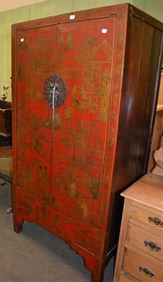 Lot 428 - Red painted Chinese two door cupboard