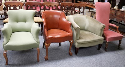 Lot 1151 - Four Lounge Chairs, including a 1920's brown...