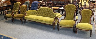 Lot 1164 - A Victorian Buttoned Three Piece Parlour Suite,...