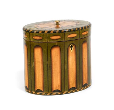 Lot 334 - A Green-Stained and Inlaid Satinwood Tea Caddy,...