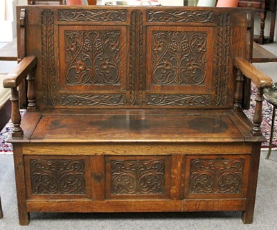 Lot 1405 - Oak Monks Bench by Robson of Newcastle, 118cm...