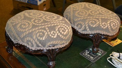 Lot 452 - Pair of Victorian carved walnut footstools