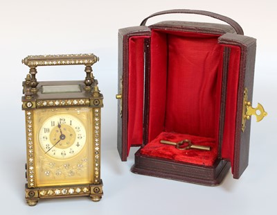 Lot 346 - A Brass and Paste Set Carriage Timepiece,...
