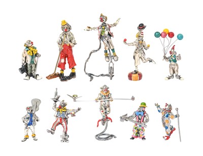 Lot 2072 - A Collection of Ten Italian Silver and Enamel Clown Figures