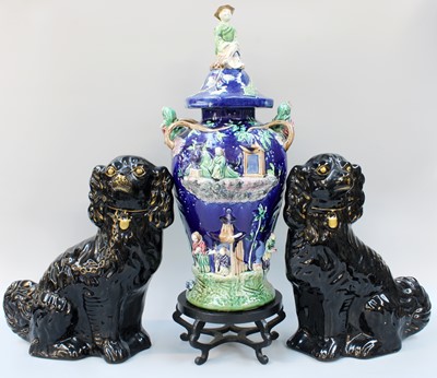 Lot 237 - A Chinoiserie Majolica Urn and Cover, on...