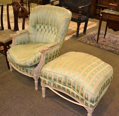 Lot 456 - 20th century French style armchair with cream painted frame and green silk upholstery and a...